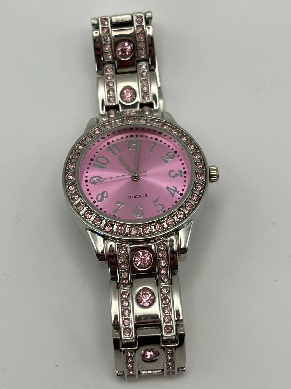 Women's Pink Crystal Accent Stainless Steel Quartz Watch